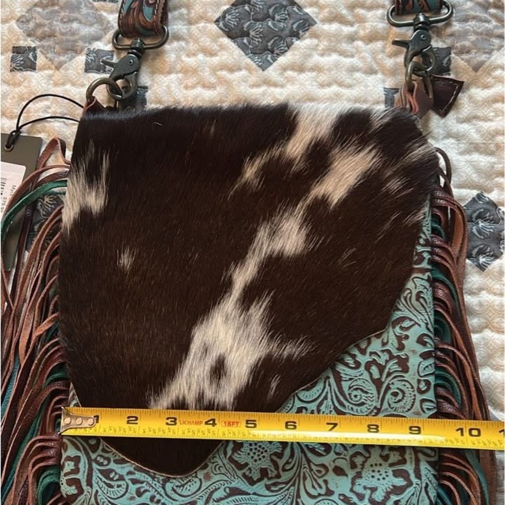Myra Bag Brown and Turquoise Crossbody with Fringe - Picture 7 of 7